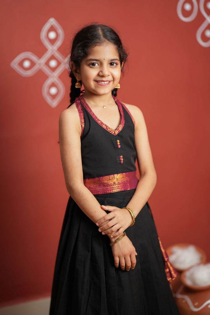 Tamizh Black Lehenga Mini (Set of 2) | Made to Order | SHOBITAM