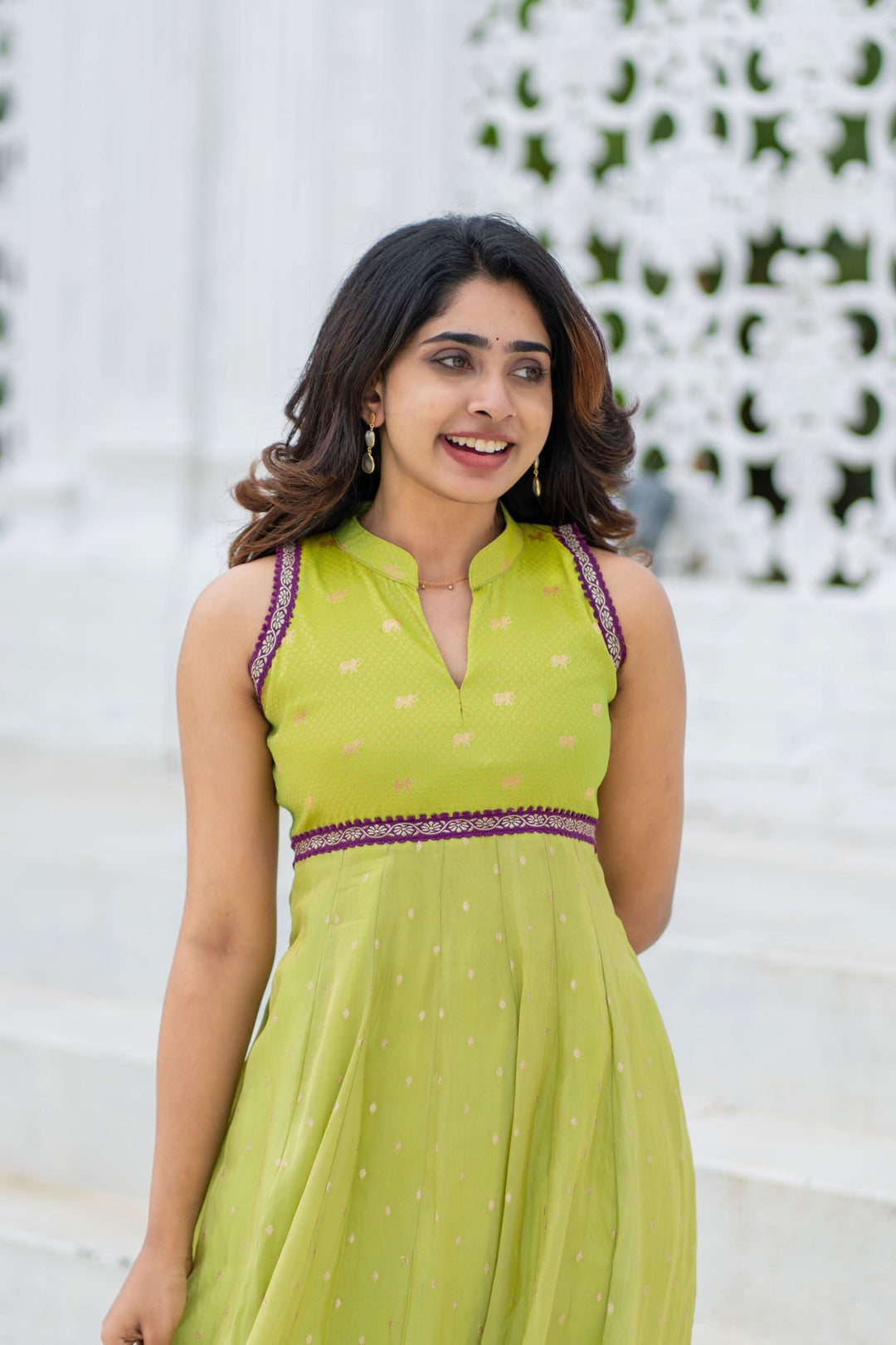 Taapse Neon Green Sleeveless Kurti Set | Made To Order