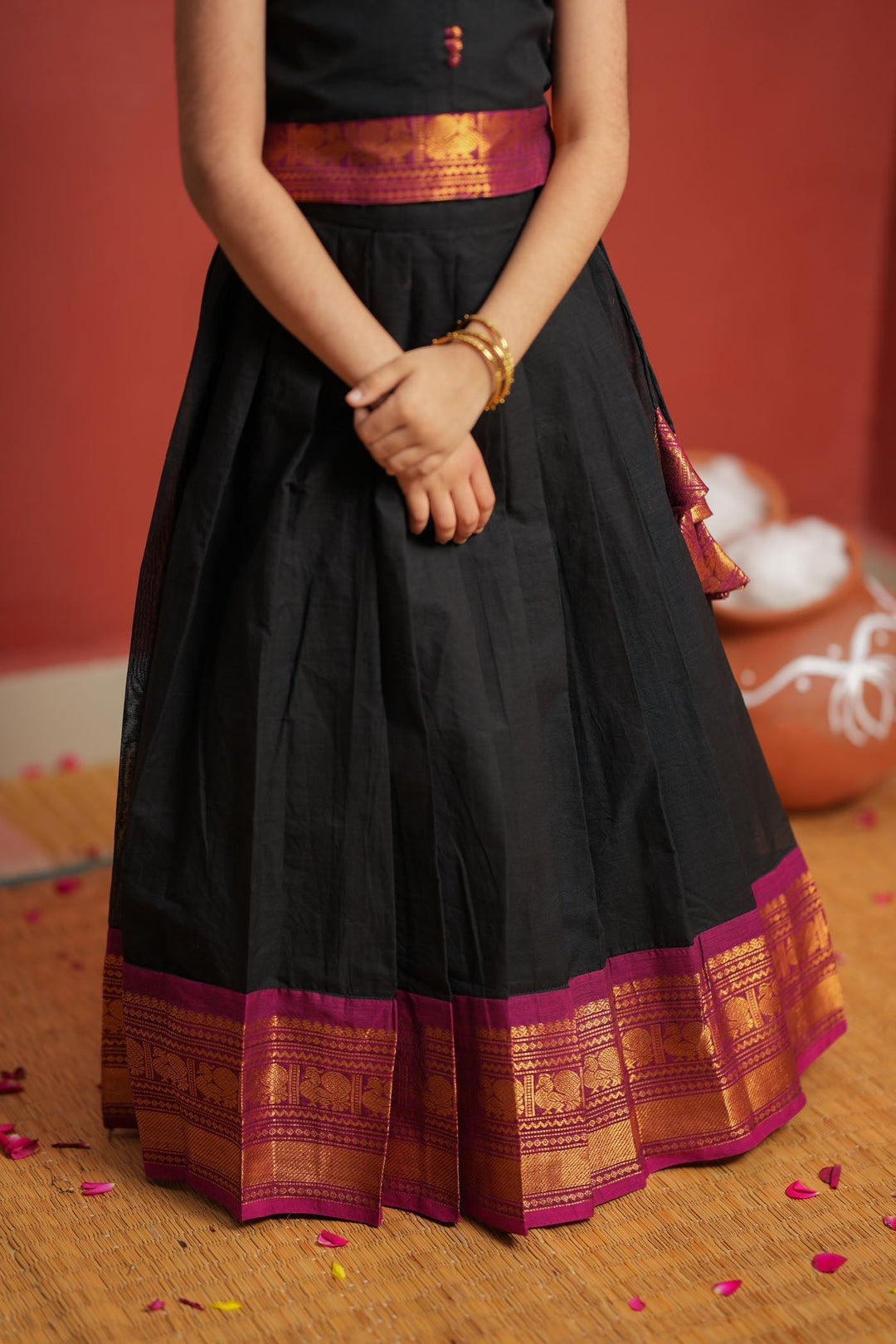 Tamizh Black Lehenga Mini (Set of 2) | Made to Order | SHOBITAM