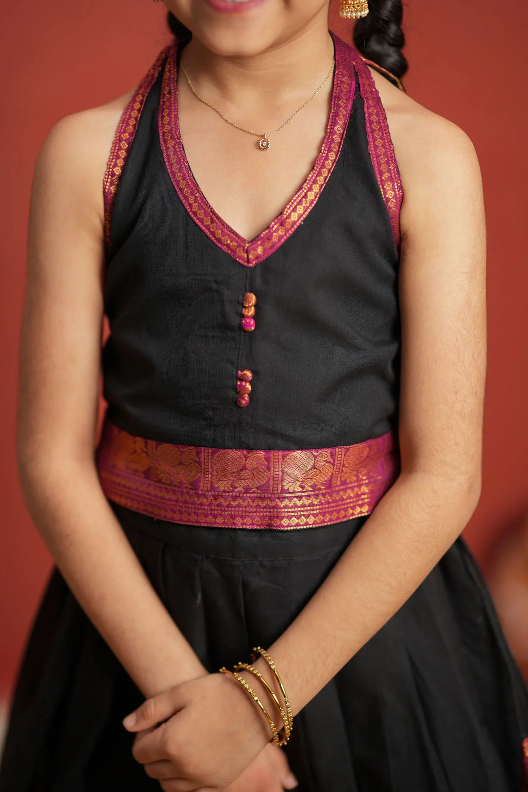 Tamizh Black Lehenga Mini (Set of 2)| Made To Order