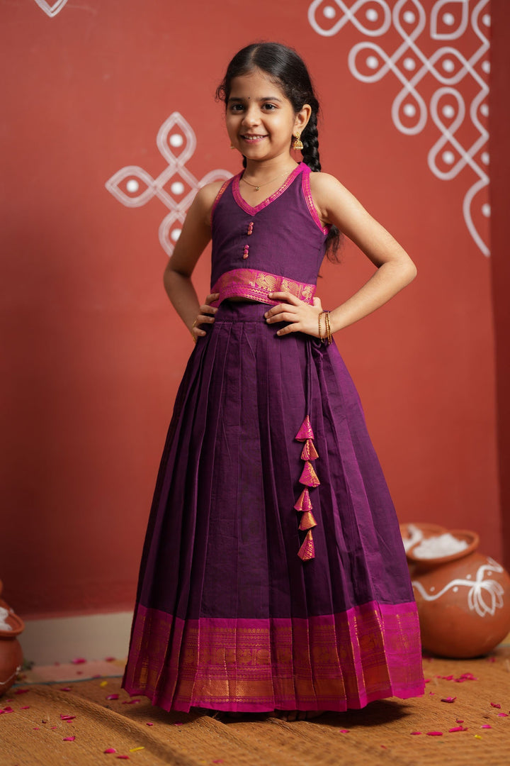 Tamizh Violet Lehenga Mini (Set of 2) | Made to Order | SHOBITAM