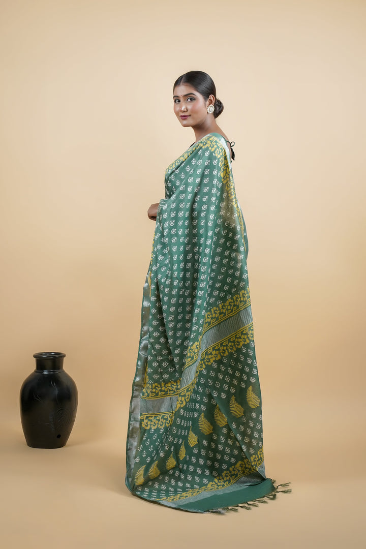 Bhagalpuri Cotton Linen Saree Discharge Print with Solid Border