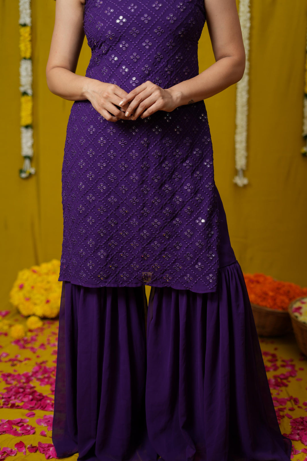Isai Violet Kurti with Sharara Set | Made To Order