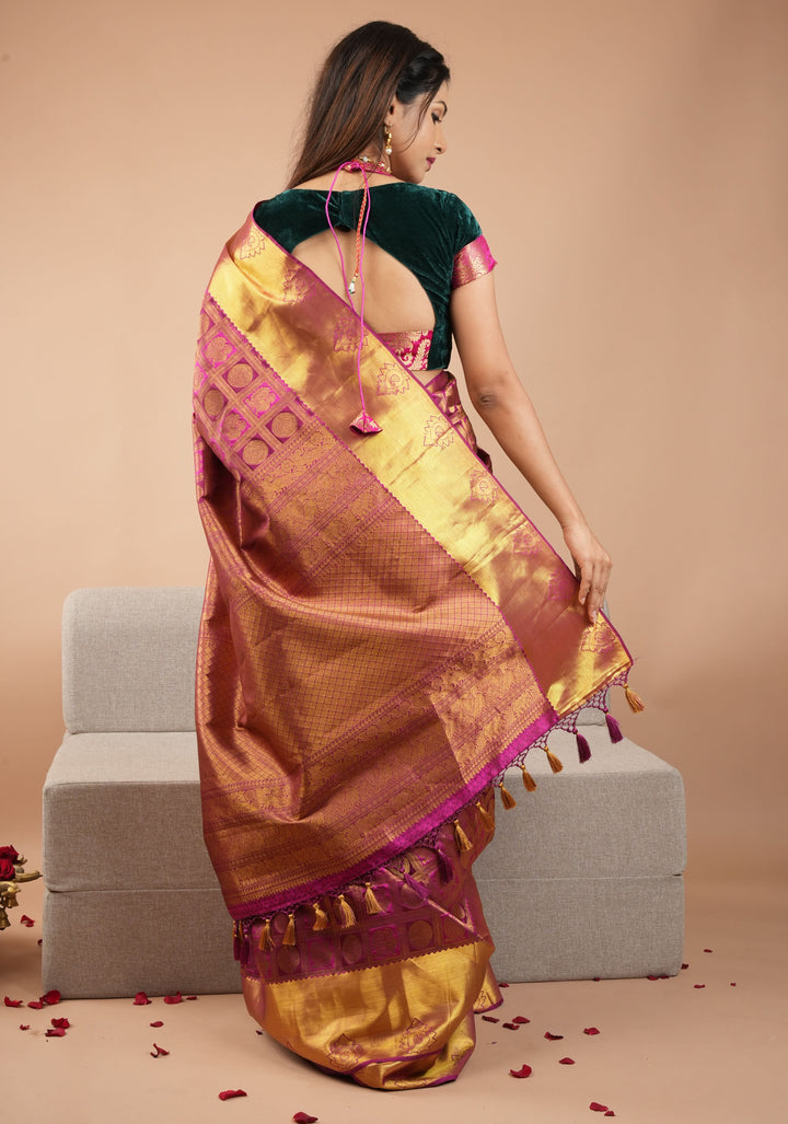 Green Pink Halter and Bustier Layered Look Blouse in Velvet and Banarasi Brocade, Customizable, Made to Order