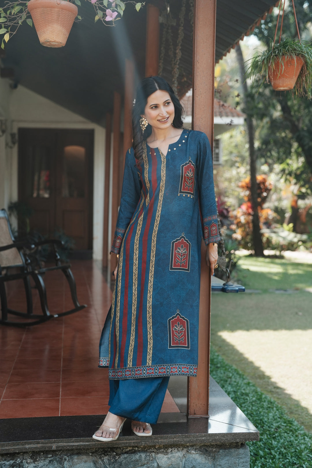 Jharokha Teal Block Print Kurta Set- SET OF-2 | SHOBITAM