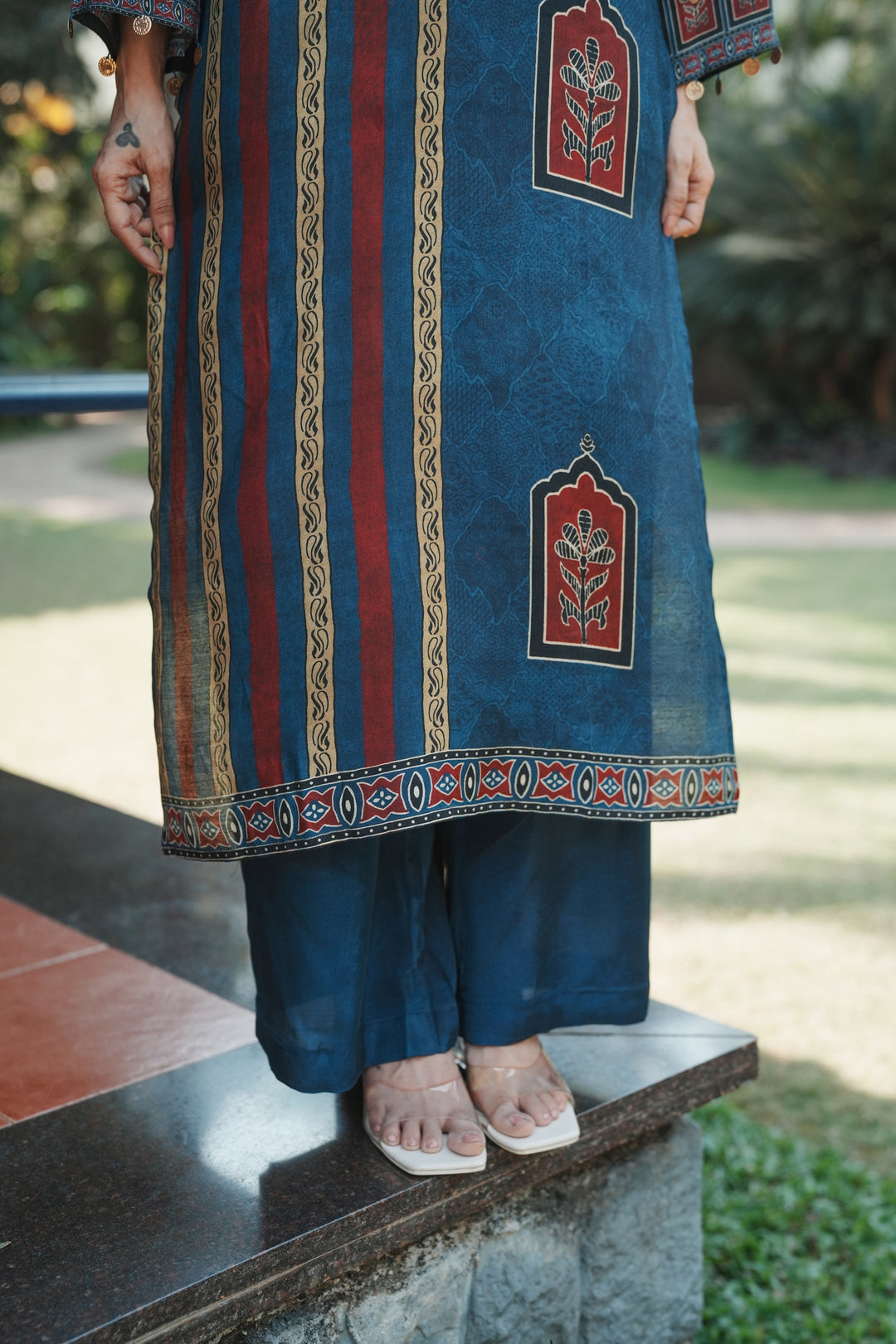 Jharokha Teal Block Print Kurta Set- SET OF-2 | SHOBITAM