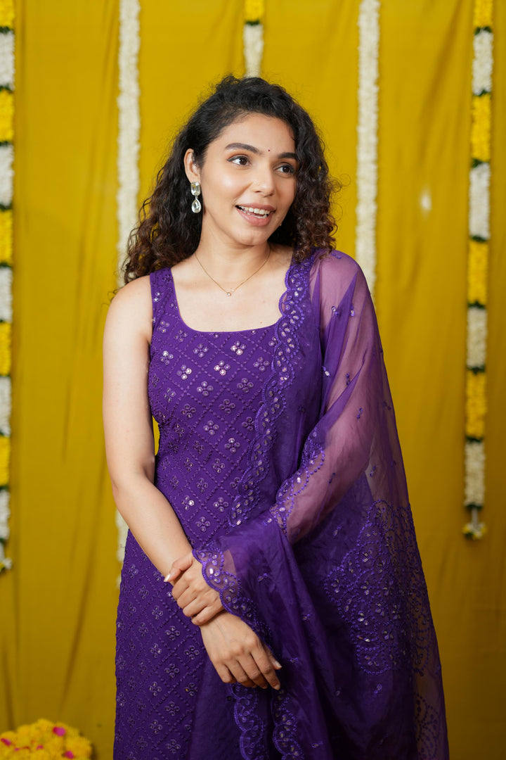 Isai Violet Kurti with Sharara Set | Made To Order