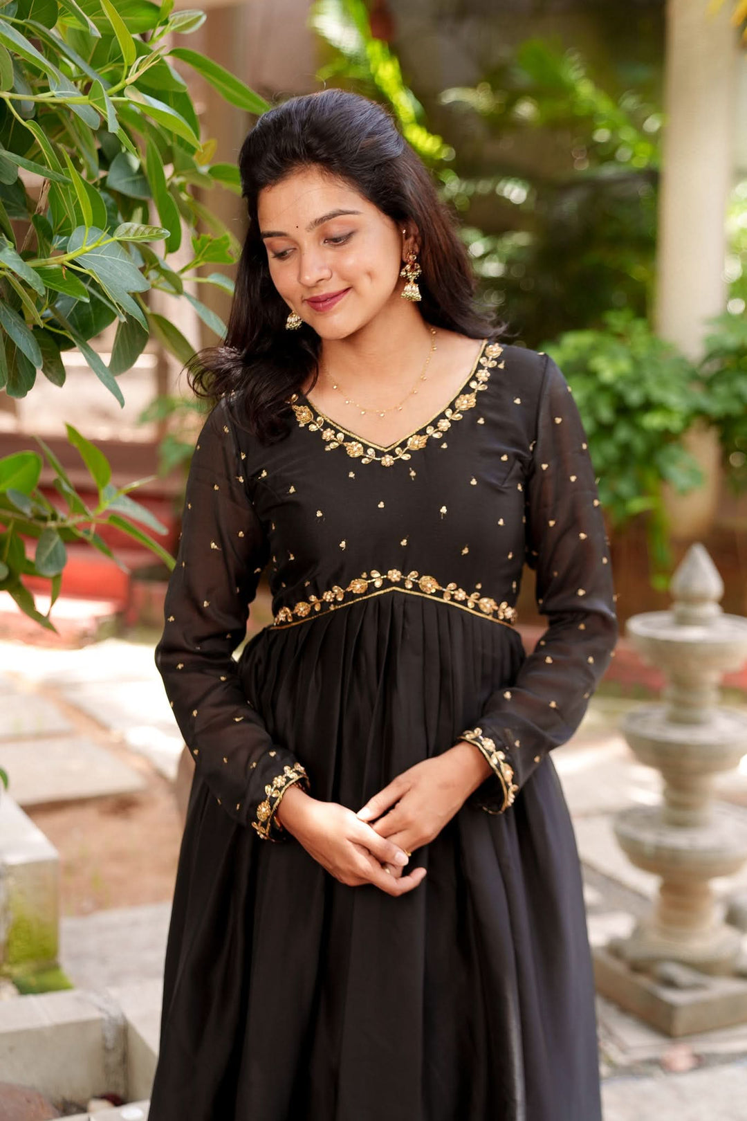 Mridula Black Alia-cut Design Dress | Made To Order