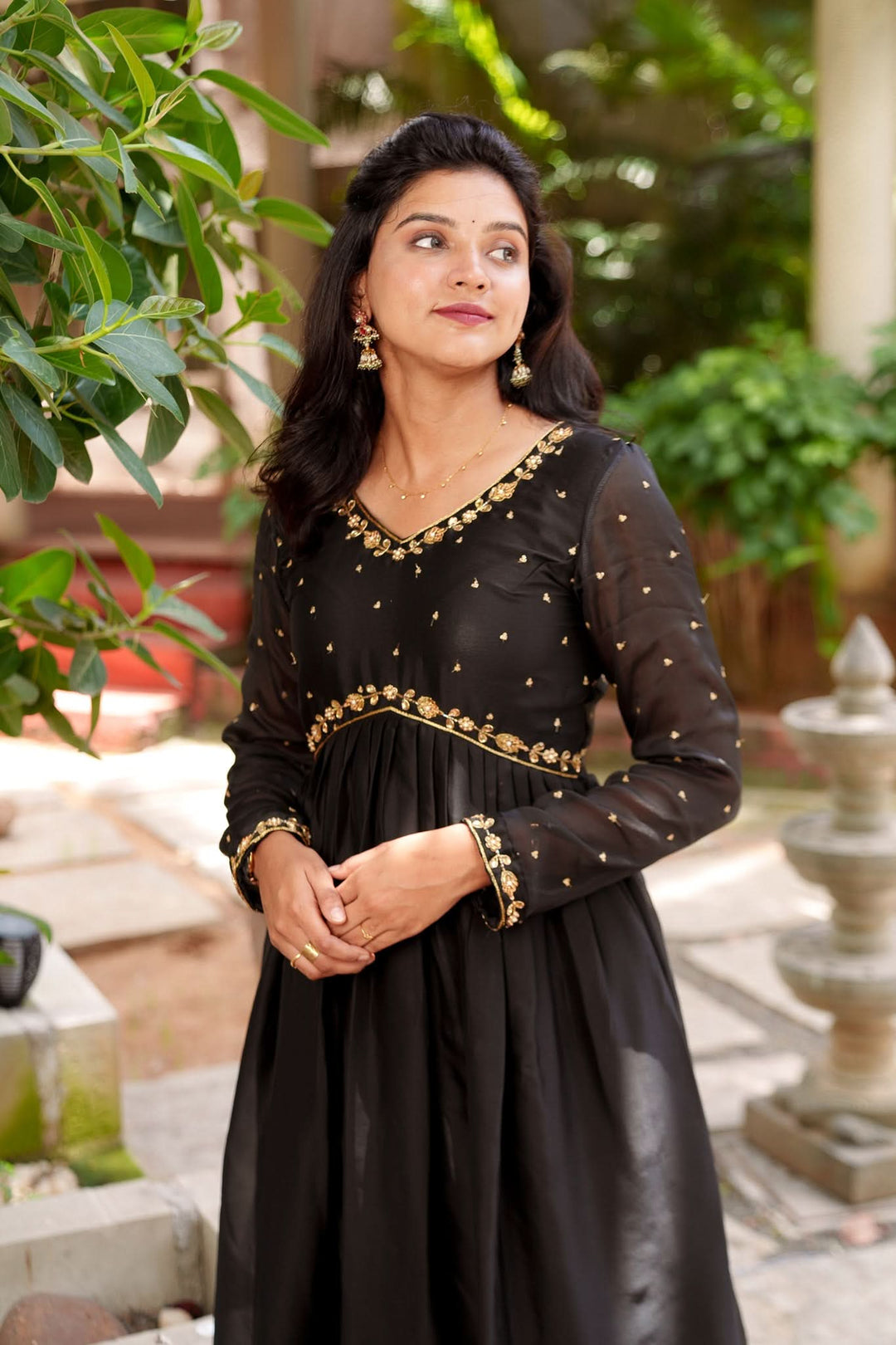 Mridula Black Alia-cut Design Dress | Made To Order