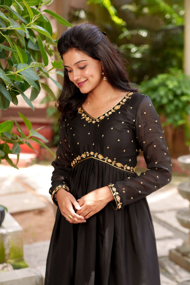 Mridula Black Alia-cut Design Dress | Made To Order