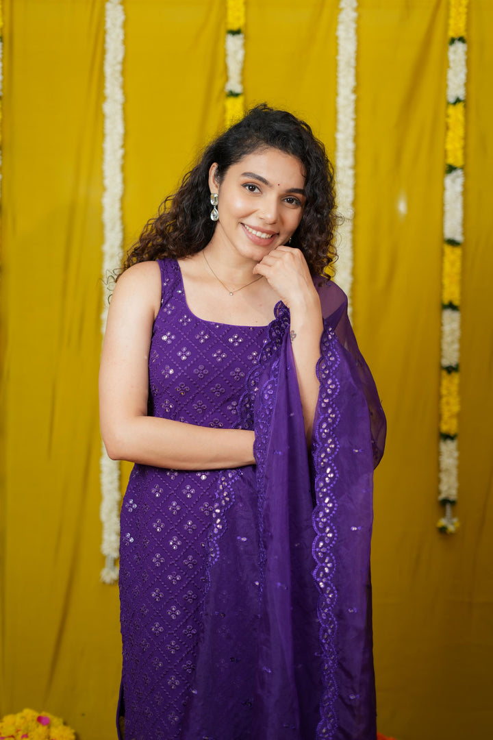 Isai Violet Kurti with Sharara Set | Made To Order