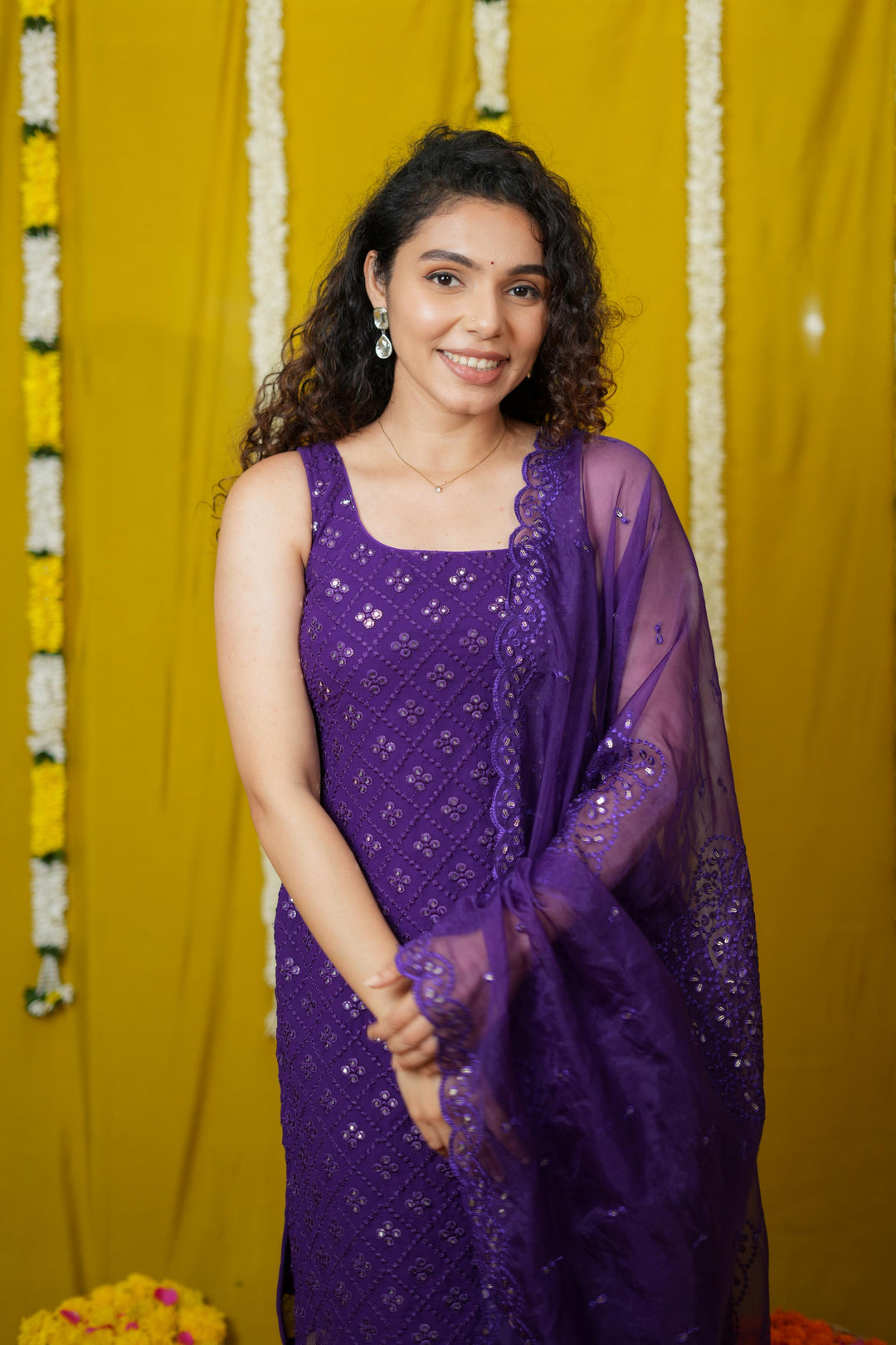 Isai Violet Kurti with Sharara Set | Made To Order