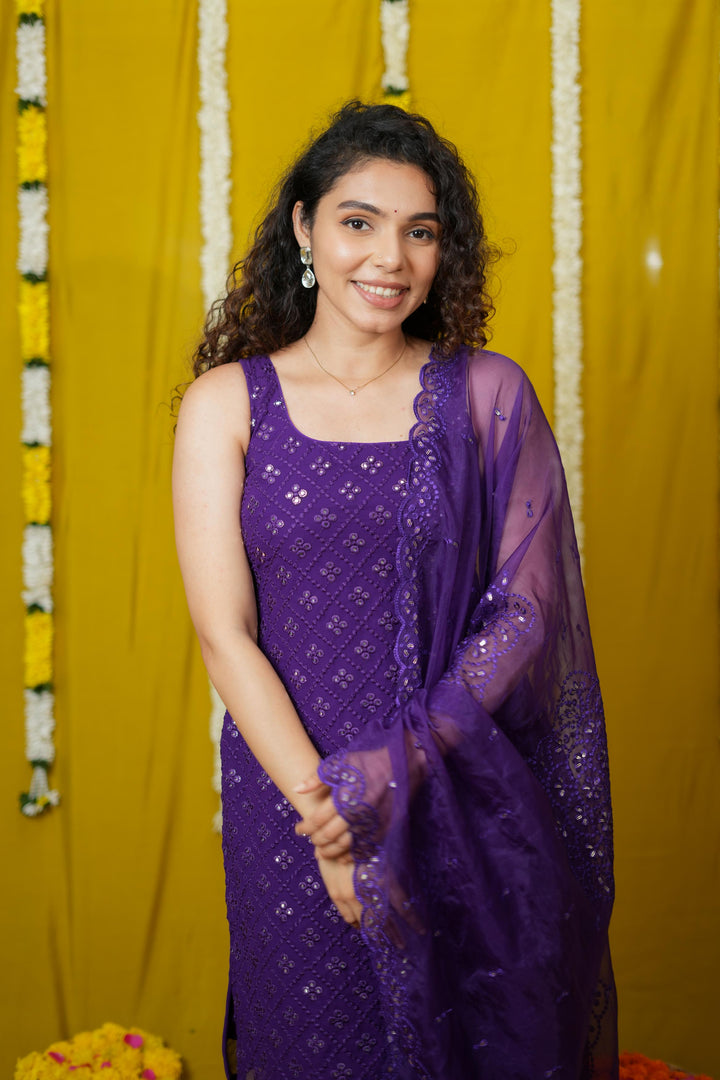 Isai Violet Kurti with Sharara Set | Made To Order