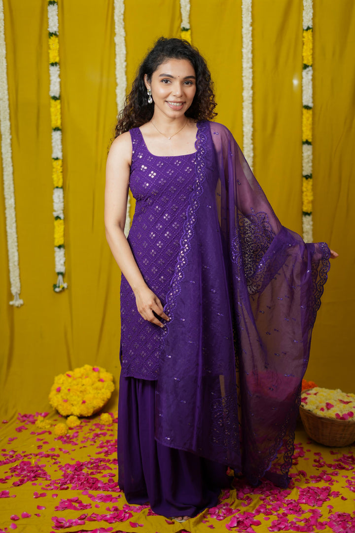 Isai Violet Kurti with Sharara Set | Made To Order
