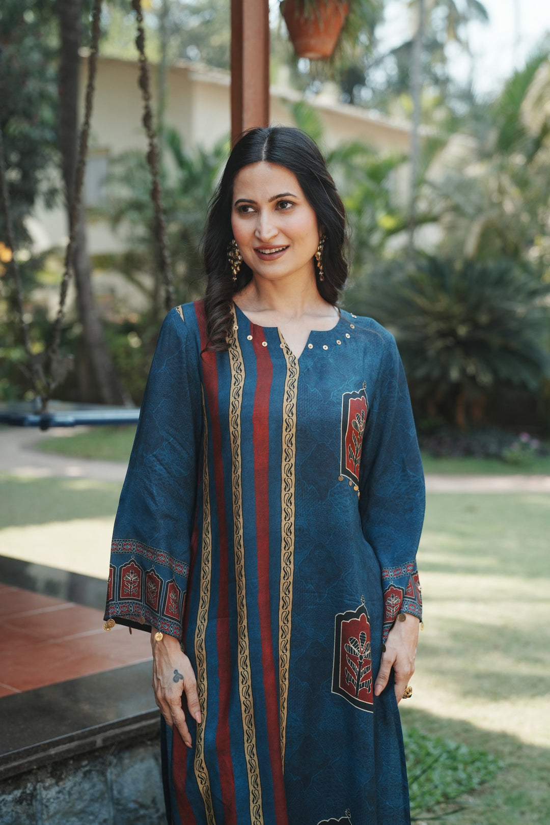 Jharokha Teal Block Print Kurta Set- SET OF-2 | SHOBITAM