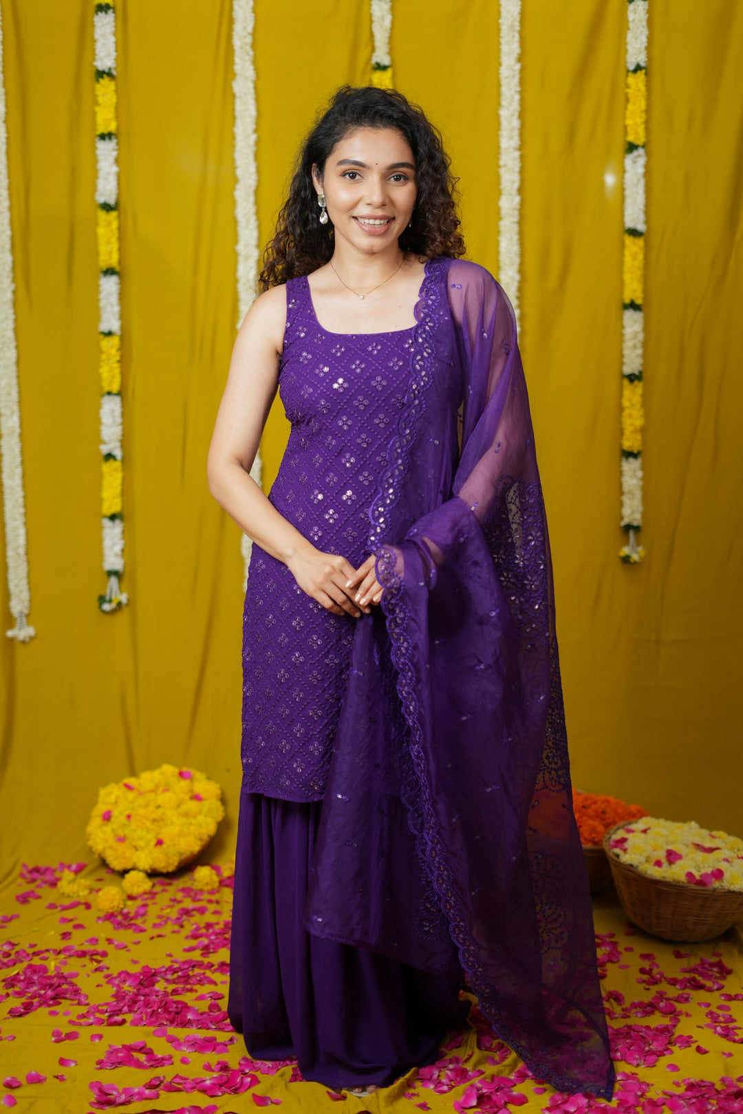 Isai Violet Kurti with Sharara Set | Made To Order