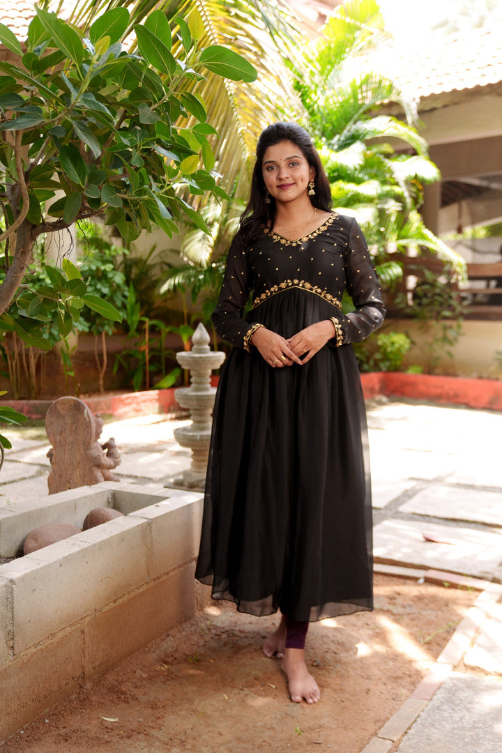 Mridula Black Alia-cut Design Dress | Made To Order