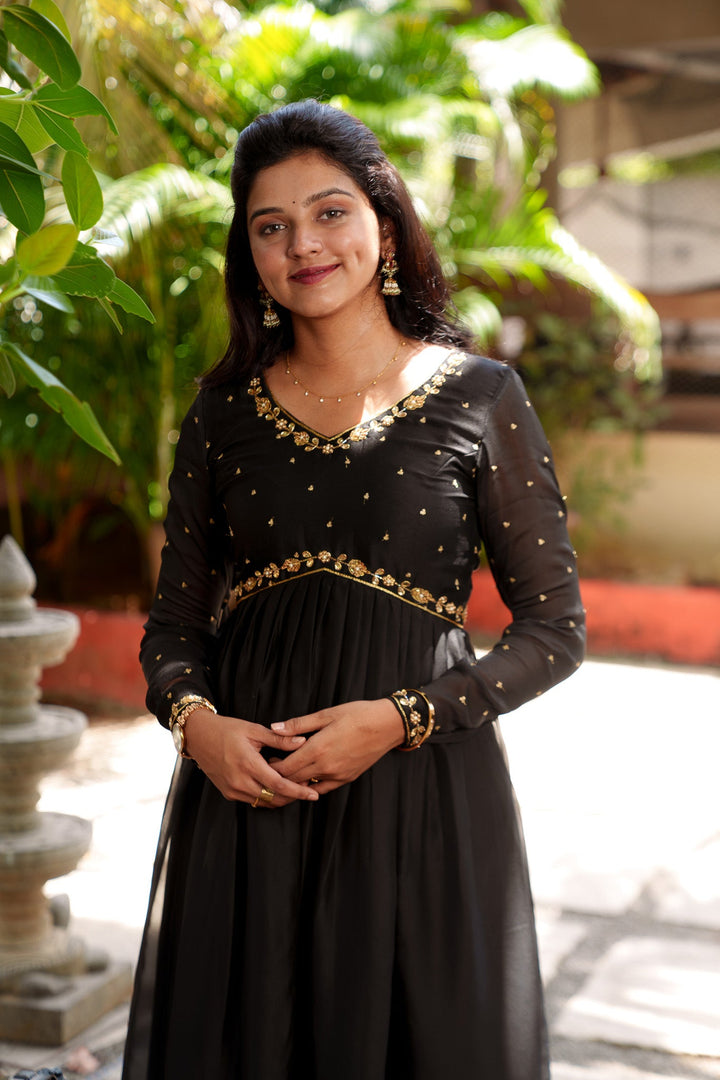 Mridula Black Alia-cut Design Dress | Made To Order