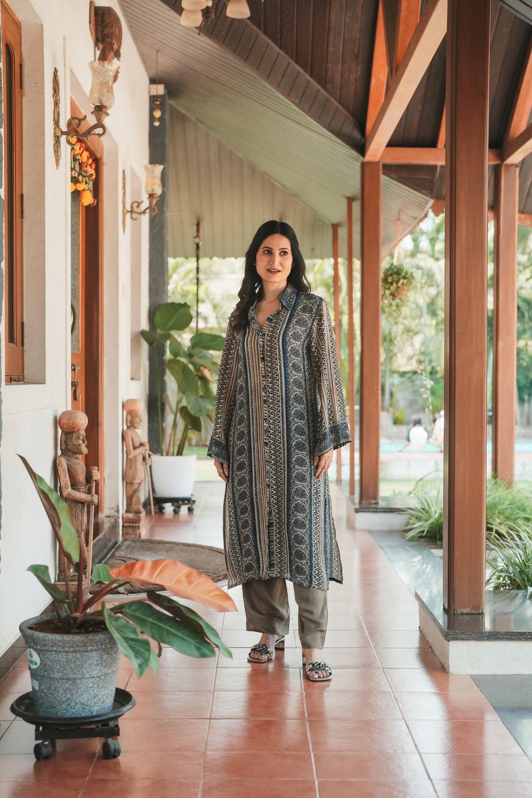 Ajrakh Indigo Geometric Print Kurta Set- SET OF-2 | SHOBITAM