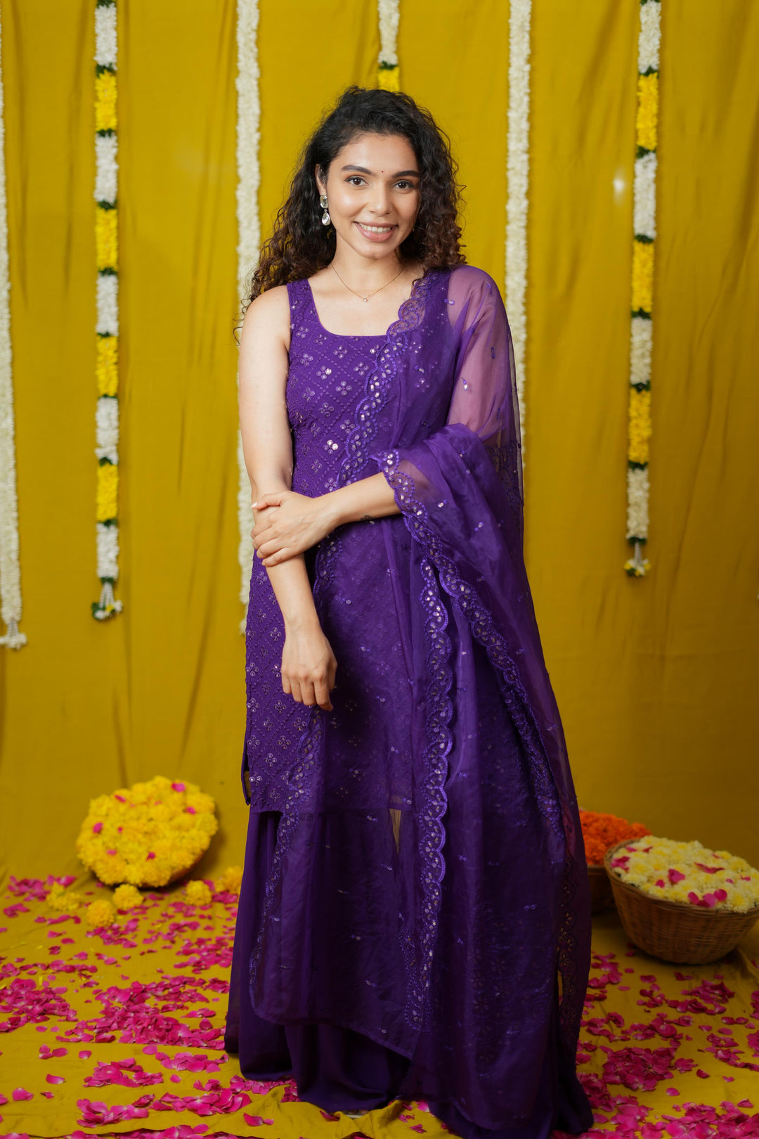 Isai Violet Kurti with Sharara Set | Made To Order