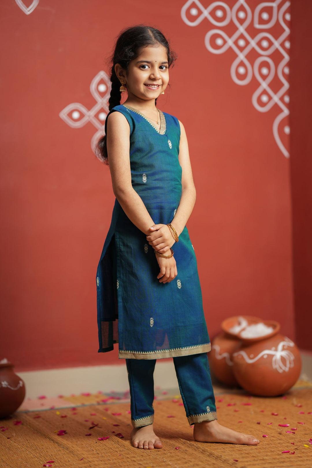 Uthra Teal Kurti set Mini (Set of 2) | Made to Order | SHOBITAM