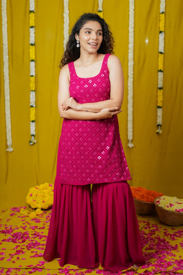 Isai Pink Kurti with Sharara | Made To Order