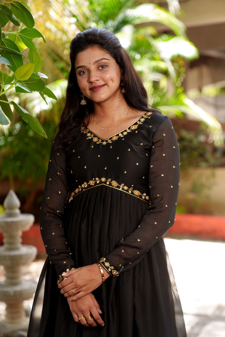 Mridula Black Alia-cut Design Dress | Made To Order