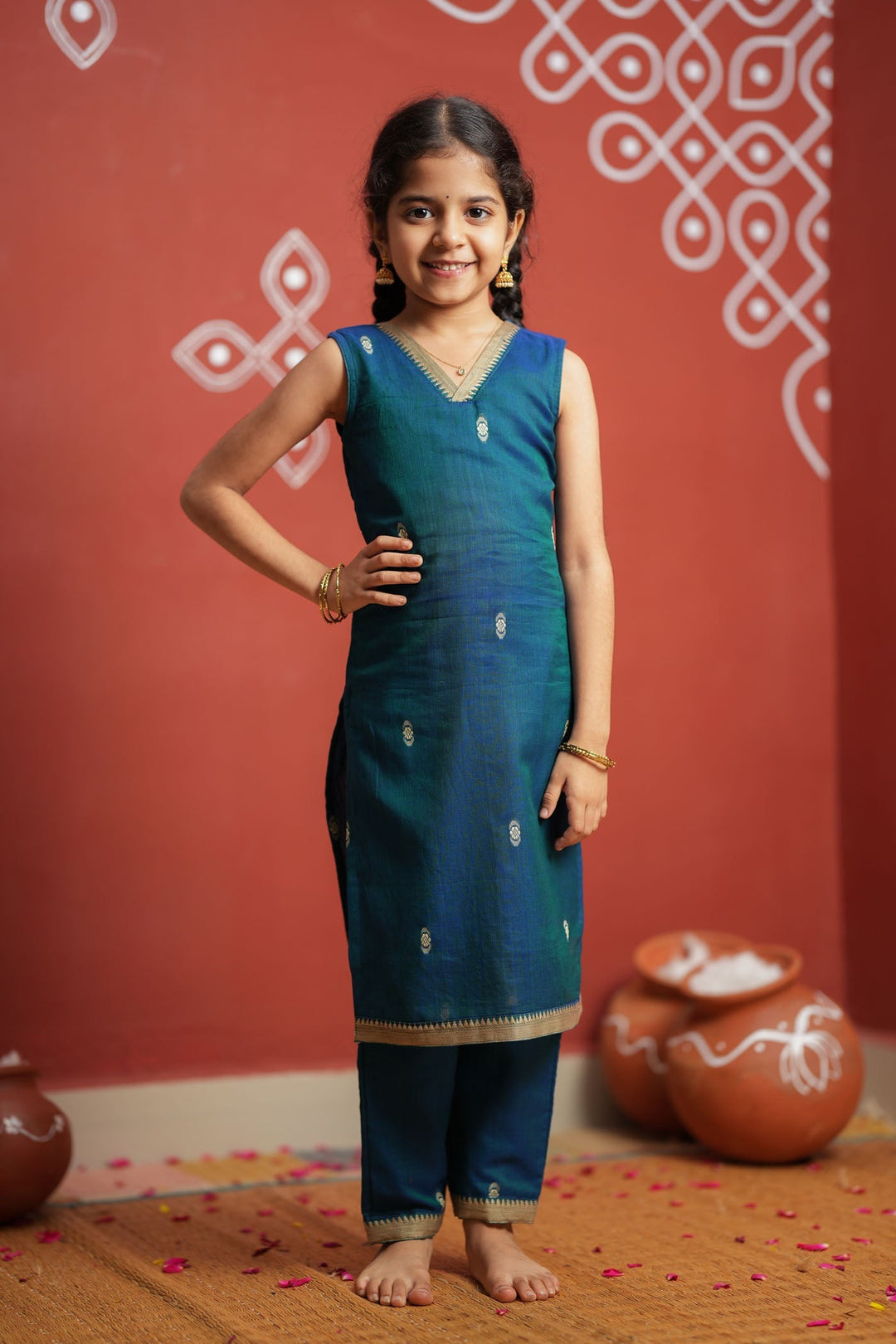 Uthra Teal Kurti set Mini (Set of 2) | Made to Order | SHOBITAM