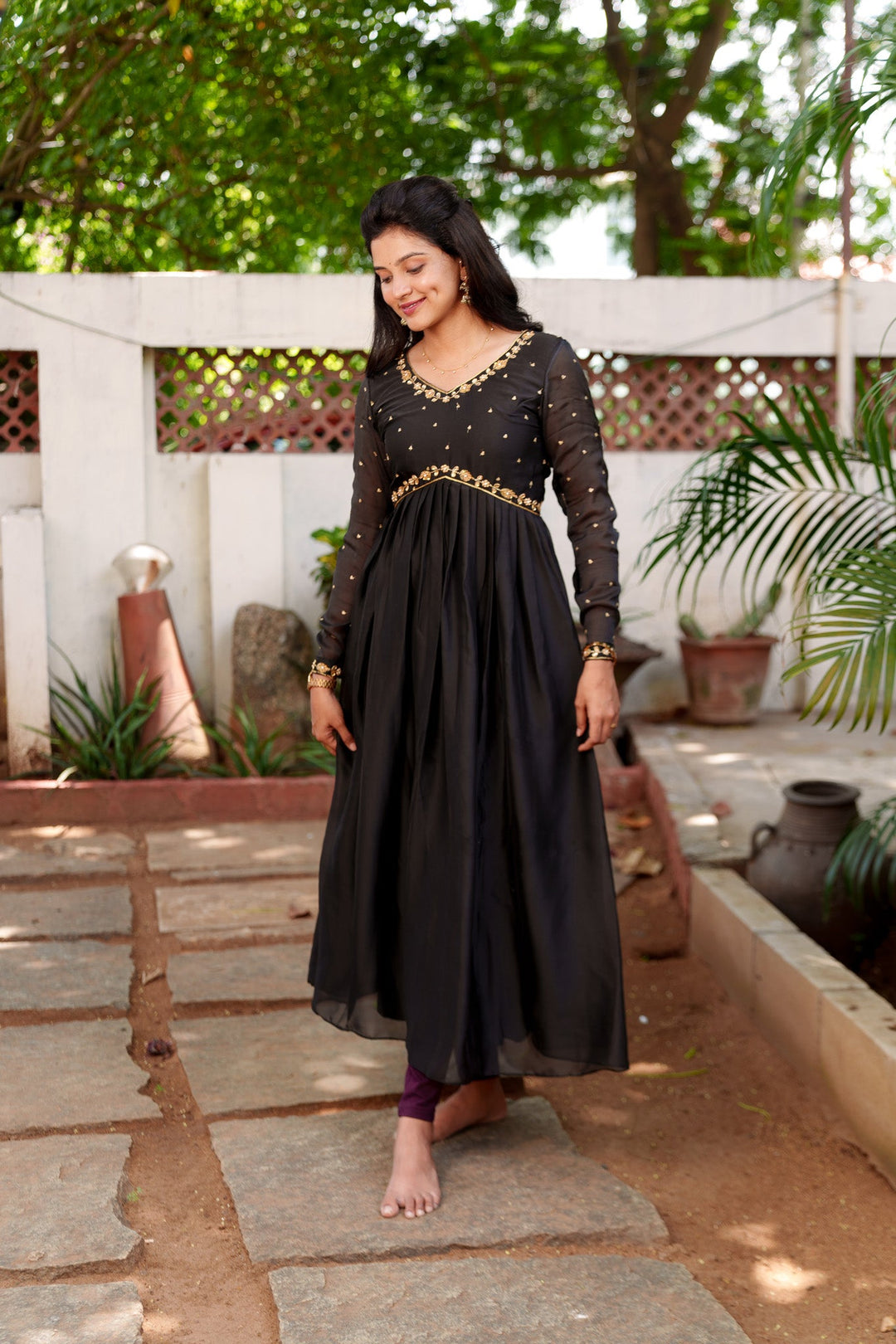 Mridula Black Alia-cut Design Dress | Made To Order