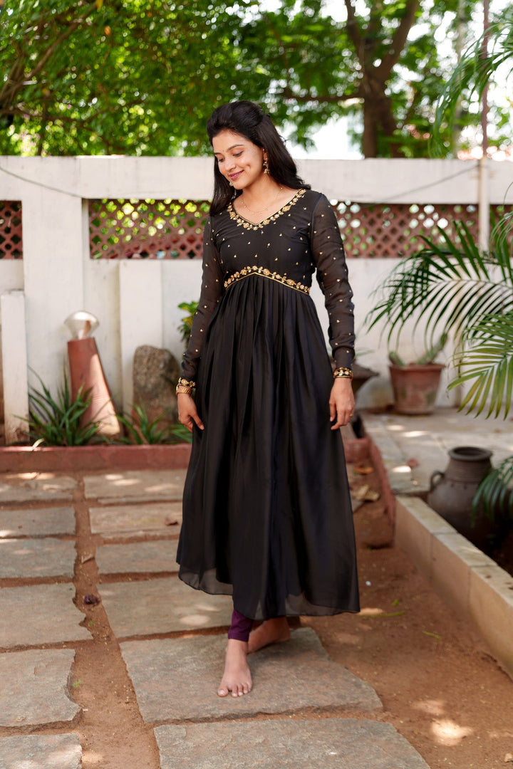 Mridula Black Alia-cut Design Dress | Made To Order