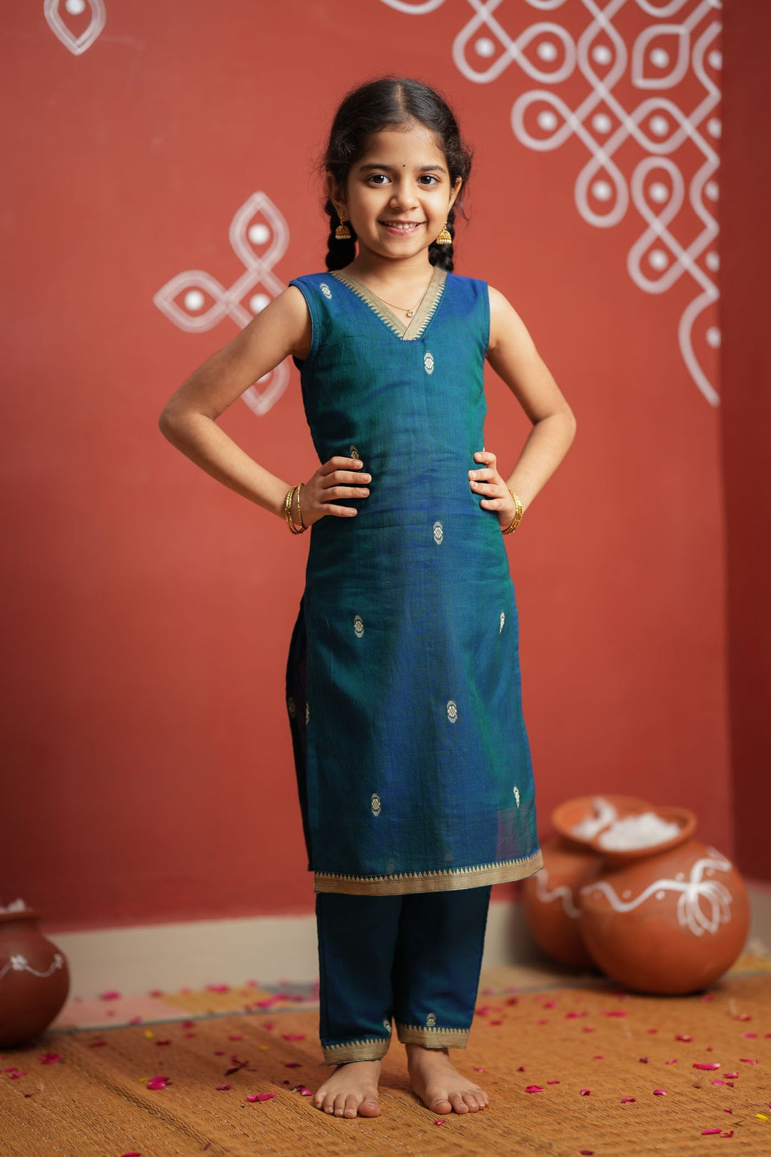 Uthra Teal Kurti set Mini (Set of 2) | Made to Order | SHOBITAM