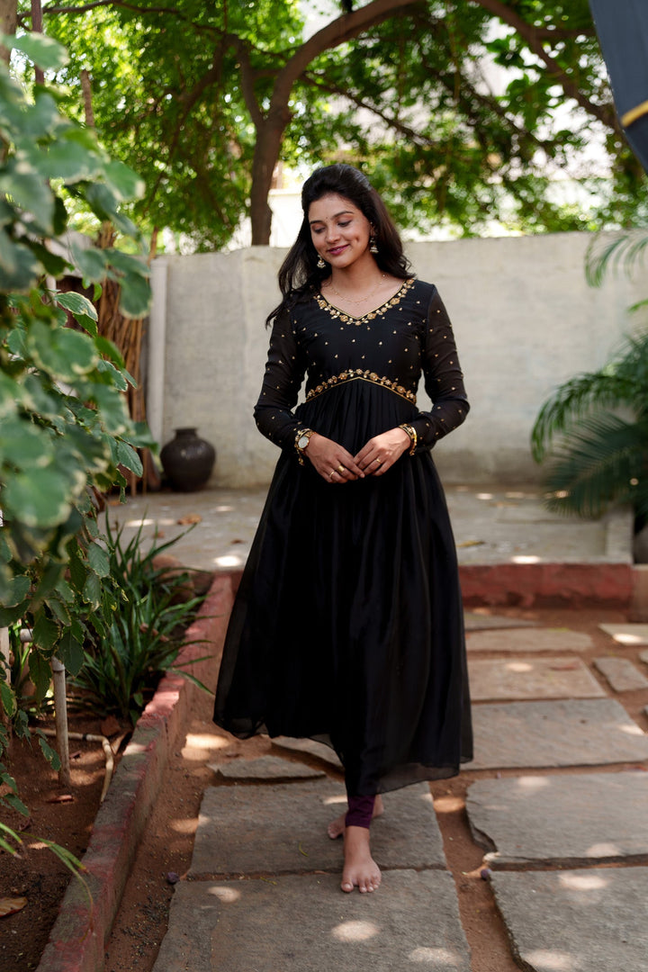 Mridula Black Alia-cut Design Dress | Made To Order