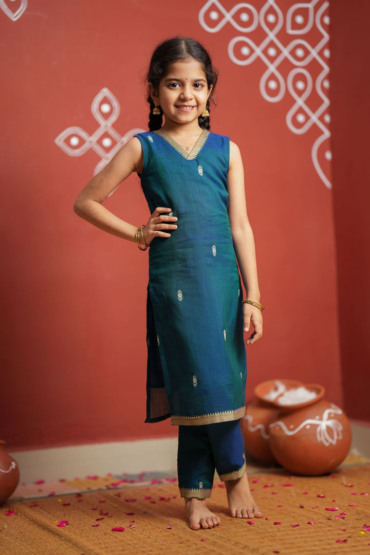 Uthra Teal Kurti set Mini (Set of 2) | Made to Order | SHOBITAM
