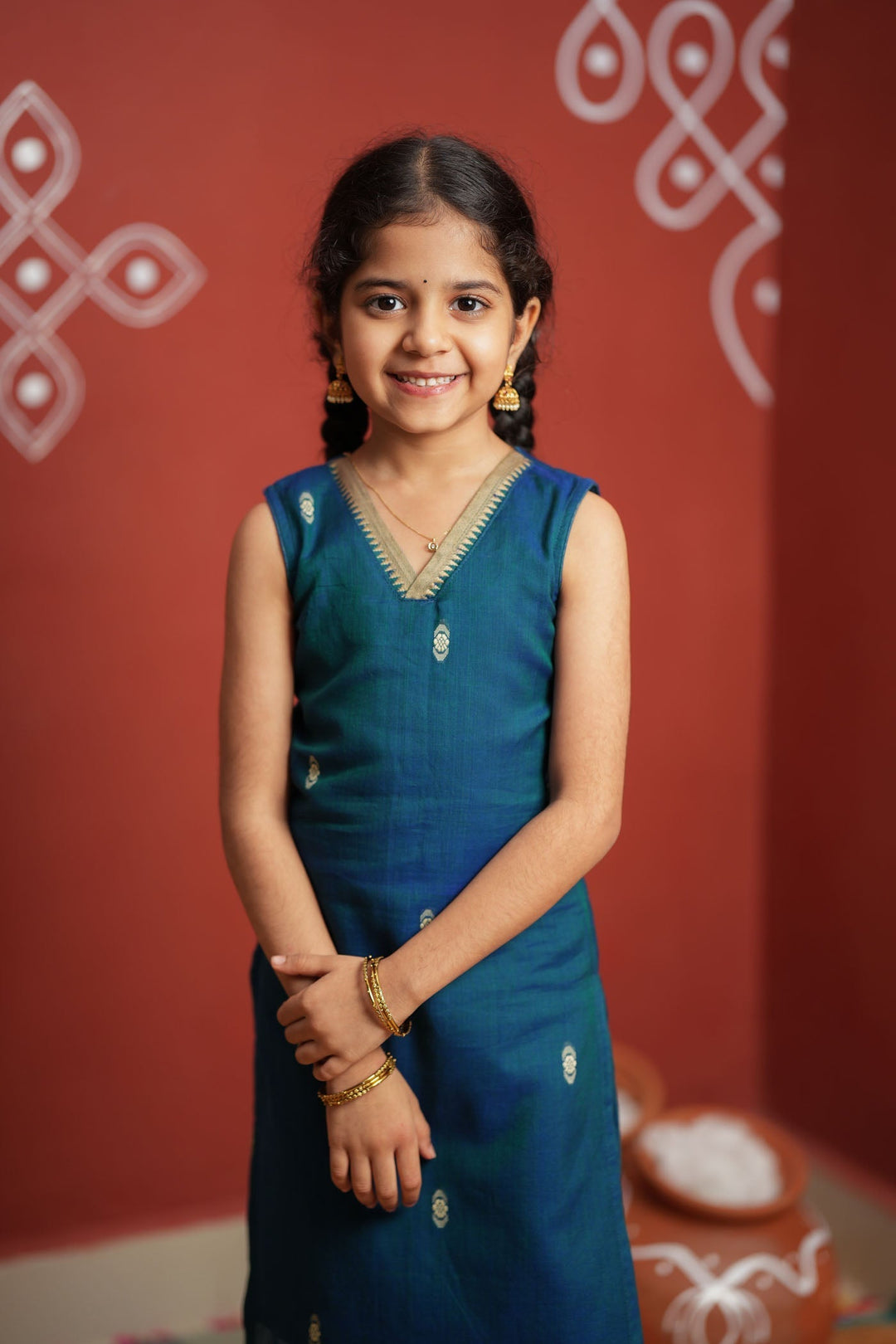 Uthra Teal Kurti set Mini (Set of 2) | Made to Order | SHOBITAM