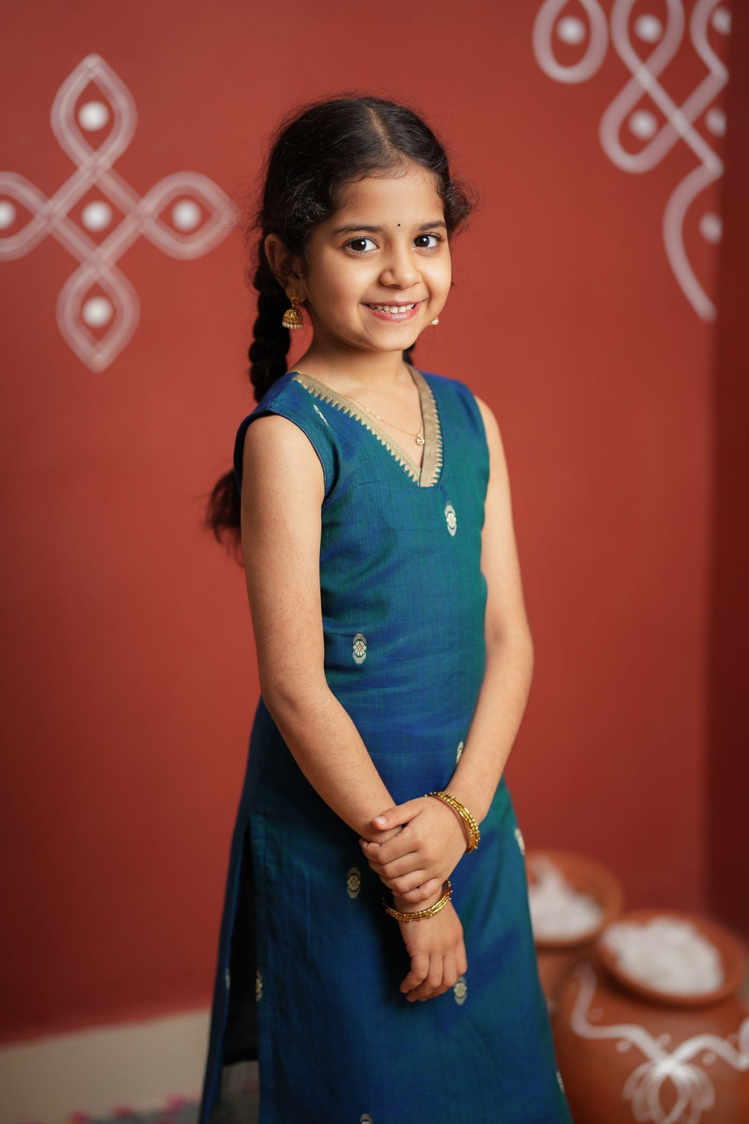 Uthra Teal Kurti set Mini (Set of 2) | Made to Order | SHOBITAM