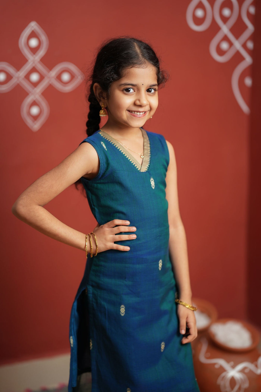 Uthra Teal Kurti set Mini (Set of 2) | Made to Order | SHOBITAM