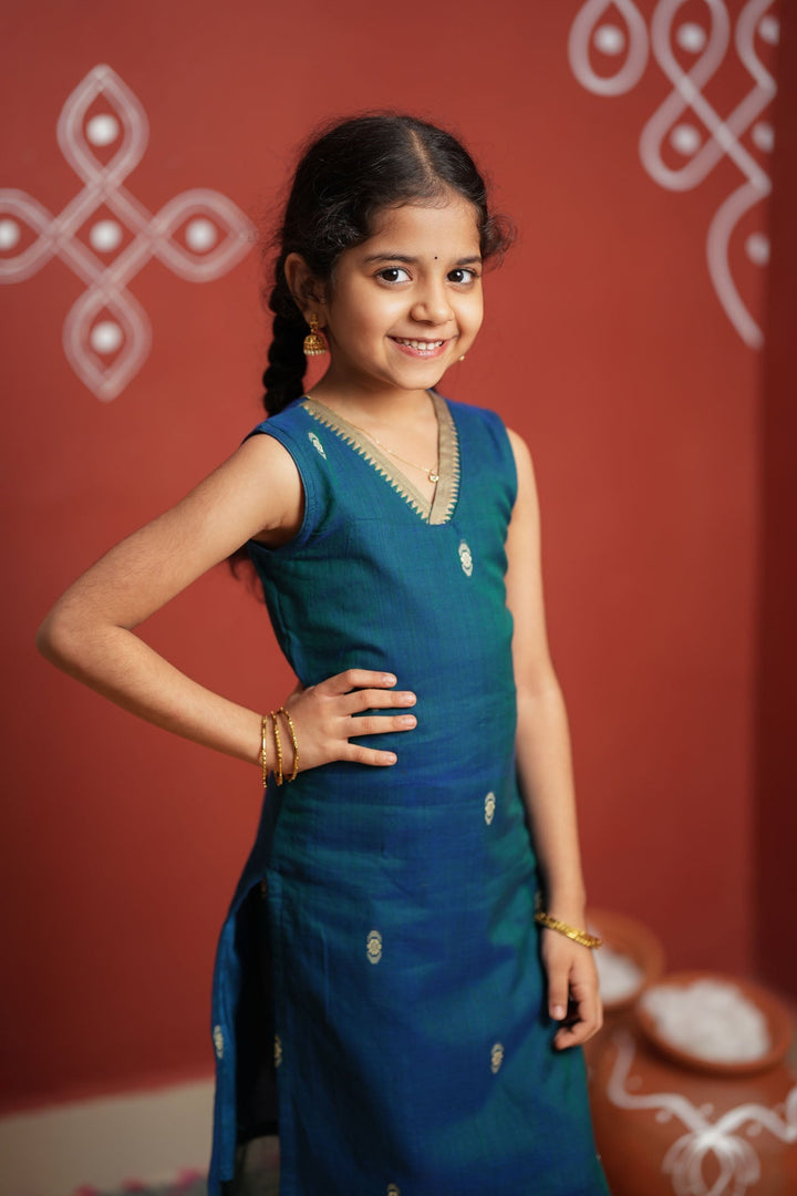 Uthra Teal Kurti set Mini (Set of 2) | Made to Order | SHOBITAM
