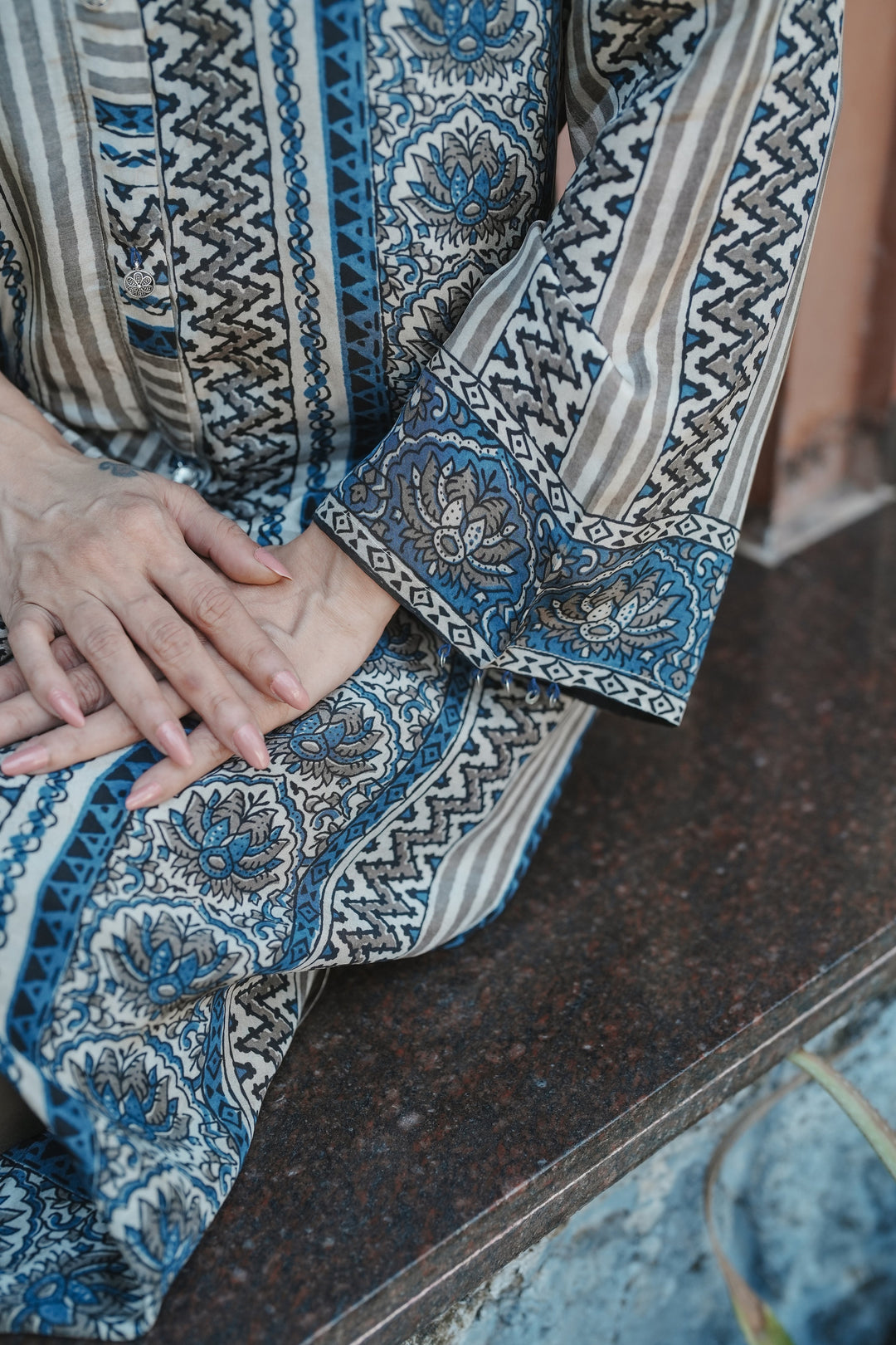 Ajrakh Indigo Geometric Print Kurta Set- SET OF-2 | SHOBITAM