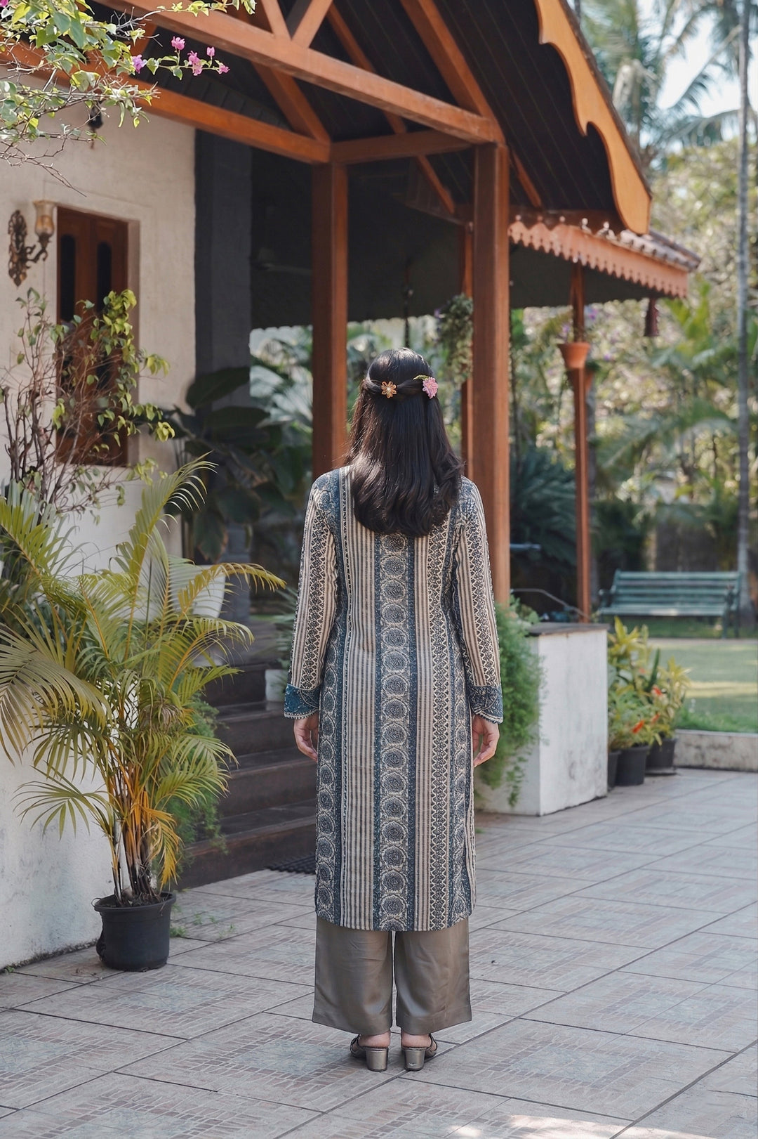 Ajrakh Indigo Geometric Print Kurta Set- SET OF-2 | SHOBITAM