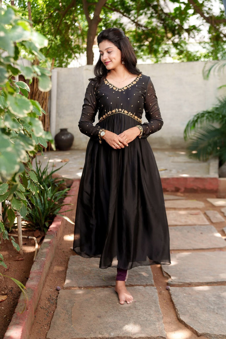 Mridula Black Alia-cut Design Dress | Made To Order
