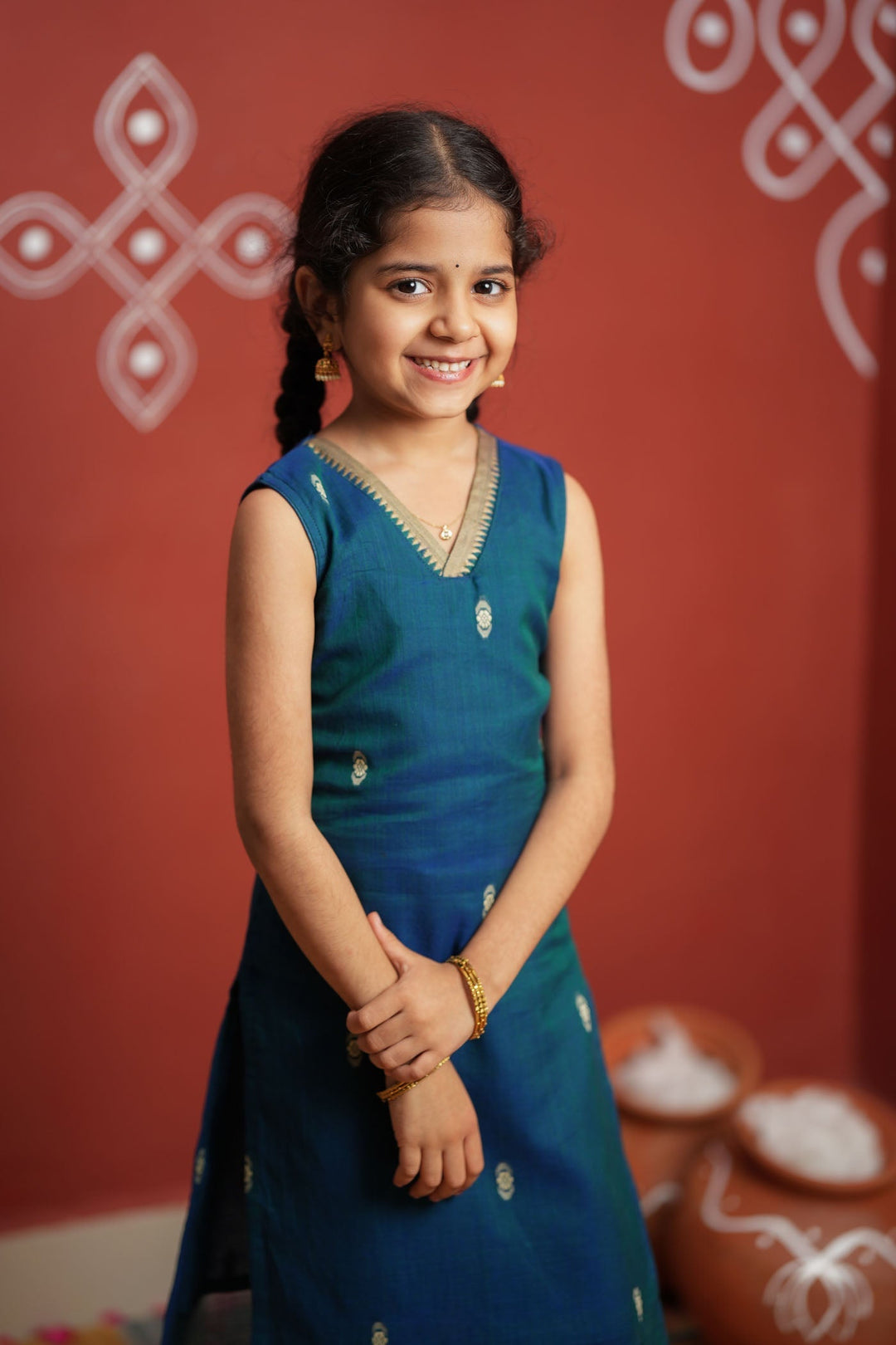 Uthra Teal Kurti set Mini (Set of 2) | Made to Order | SHOBITAM