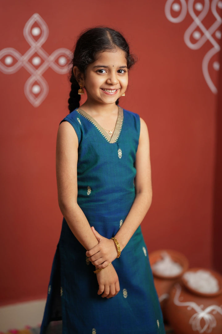 Uthra Teal Kurti set Mini (Set of 2) | Made to Order | SHOBITAM