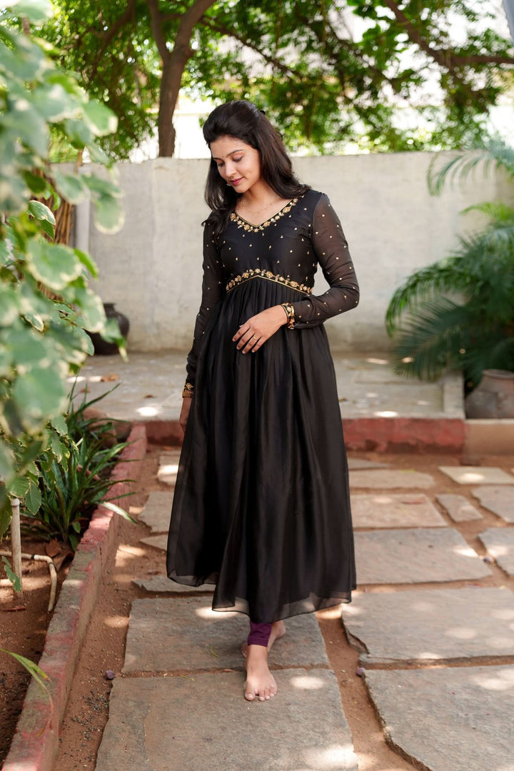 Mridula Black Alia-cut Design Dress | Made To Order
