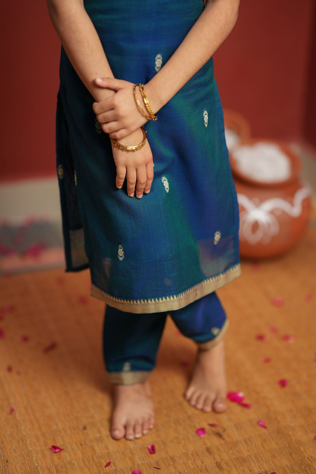 Uthra Teal Kurti set Mini (Set of 2) | Made to Order | SHOBITAM
