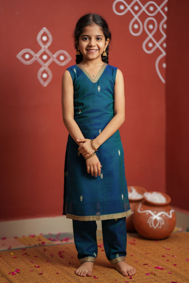 Uthra Teal Kurti set Mini (Set of 2) | Made to Order | SHOBITAM