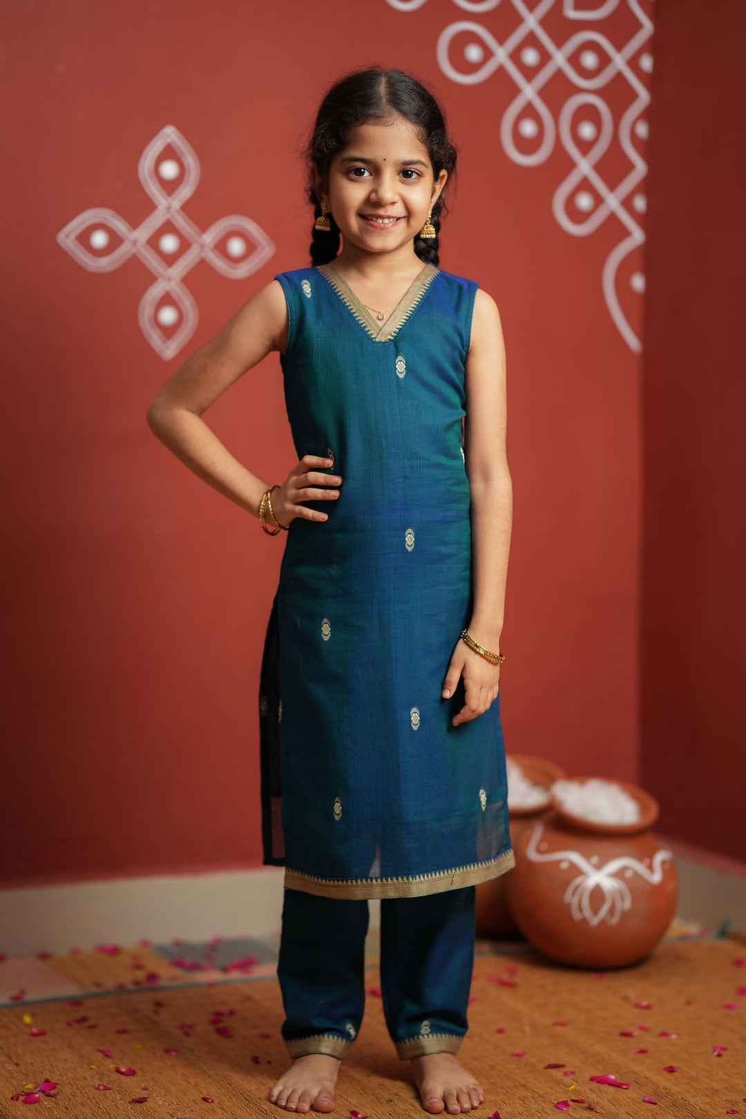 Uthra Teal Kurti set Mini (Set of 2) | Made to Order | SHOBITAM