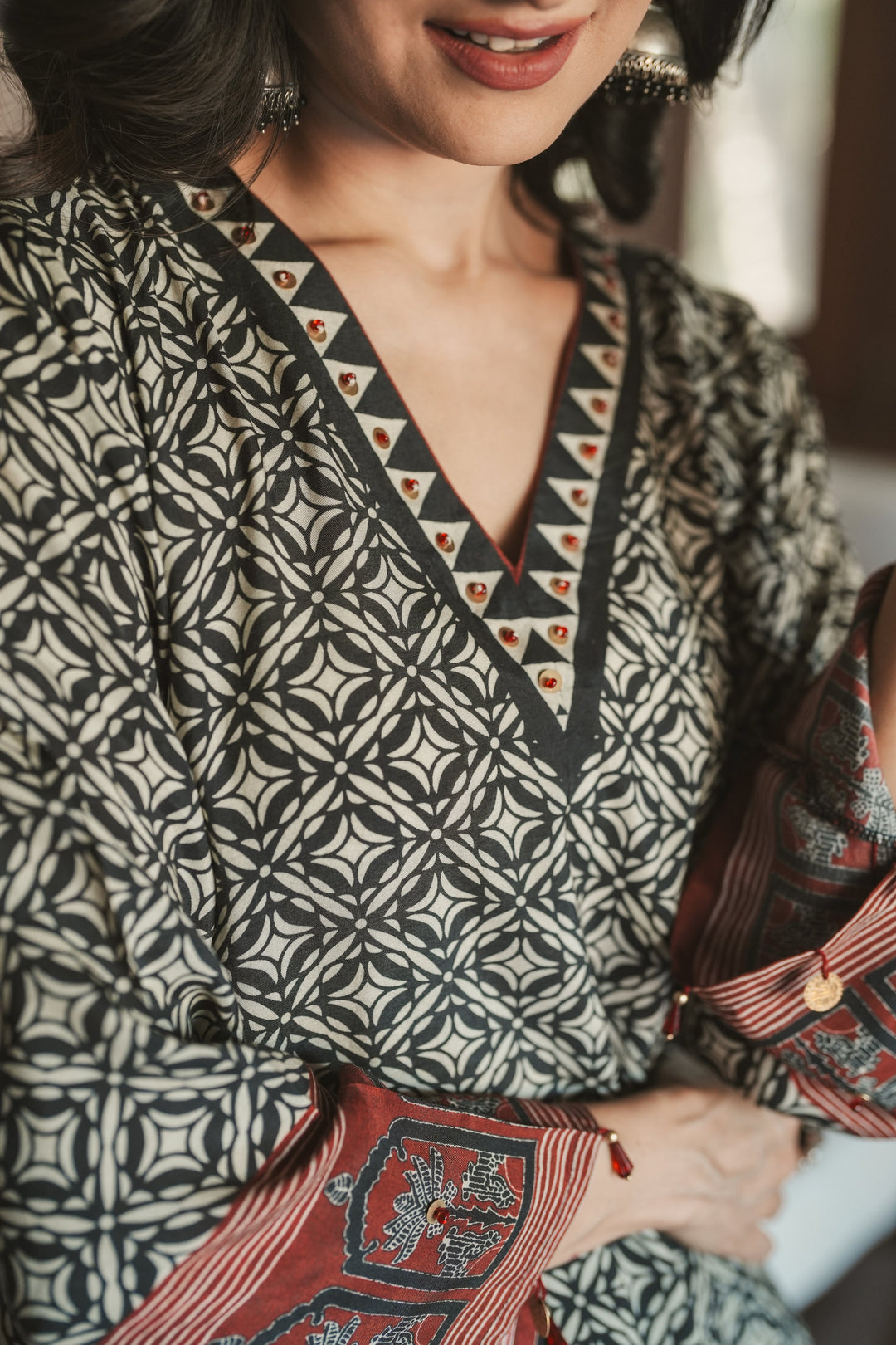 Noor Black & White Geometric Print Kurta Set- SET OF-2  | SHOBITAM