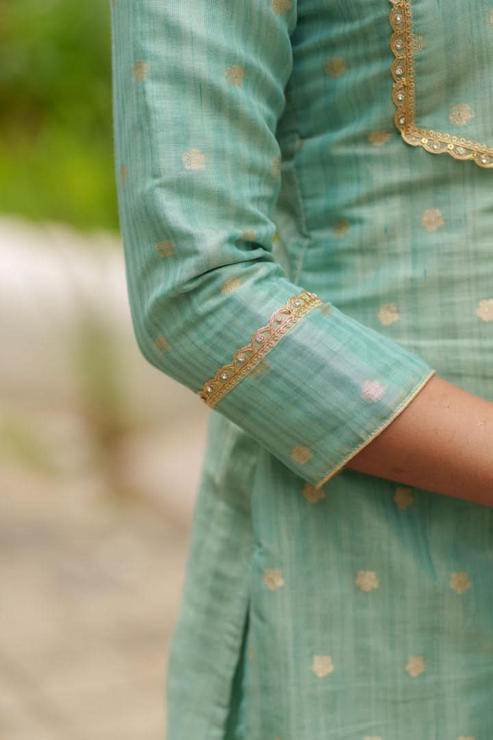 Pastel Blue Kurti, Pant, and Dupatta 3-Piece Set | Made To Order