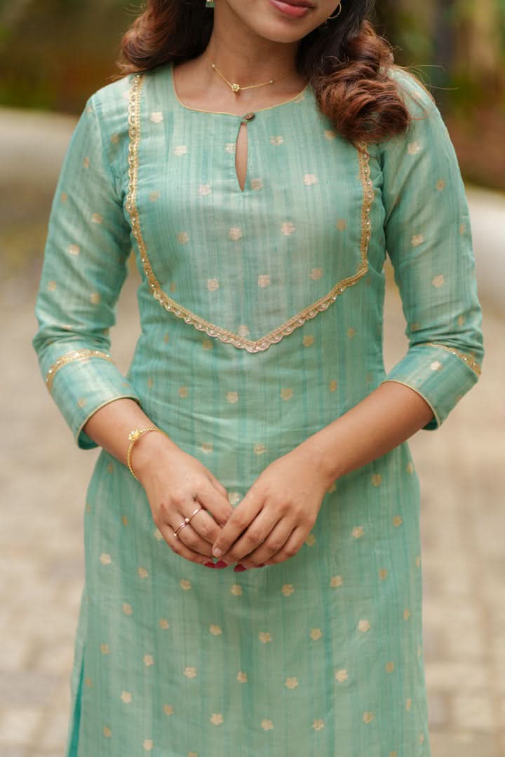Pastel Blue Kurti, Pant, and Dupatta 3-Piece Set | Made To Order