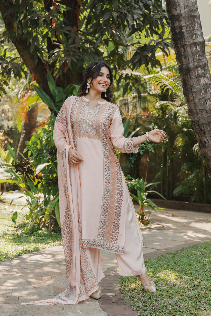 Noor Blush Pink Muslin Suit Set- SET OF-3 | SHOBITAM